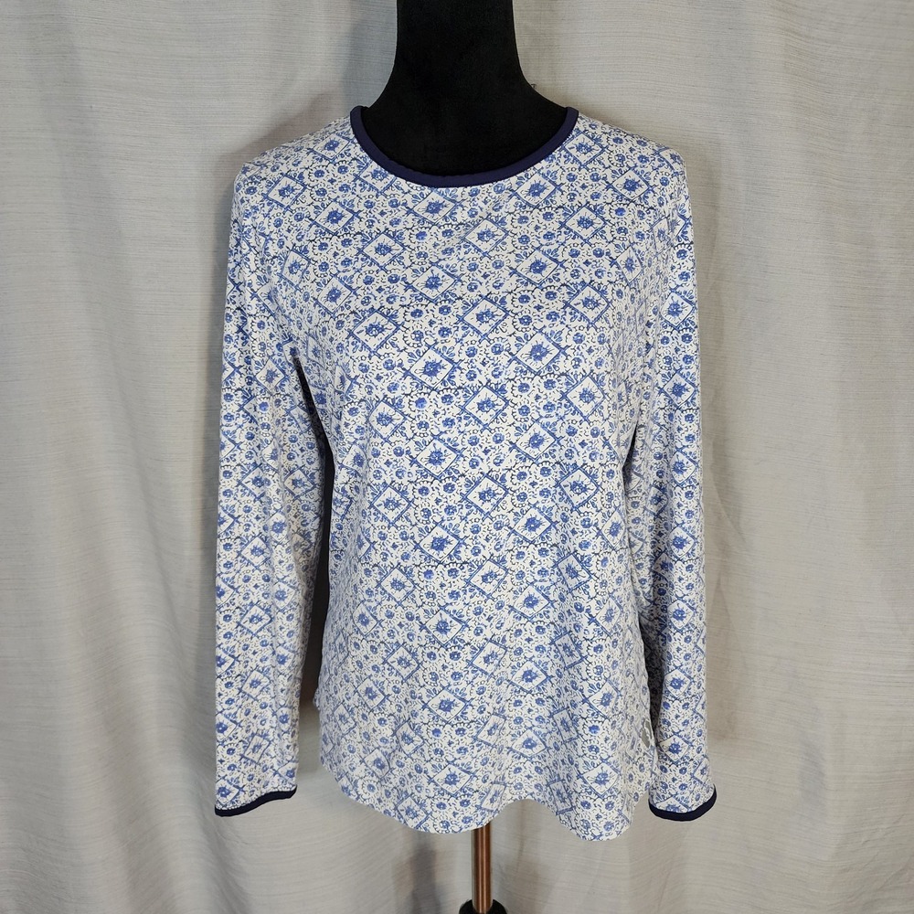 HANG TEN Size Large Floral Long Sleeve Rash Guard Surf Shirt Zip Pocket Paddle